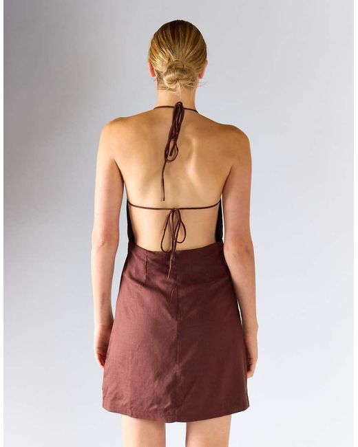 Glamorous Brown Gathered Halter Mini Dress