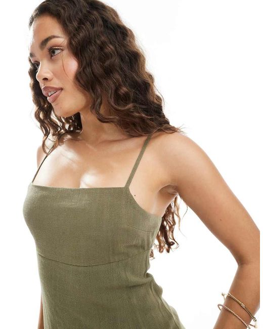 Miss Selfridge Cami Jurk Van Linnenmix Met Bandjes En Split Aan De Zoom in het Green