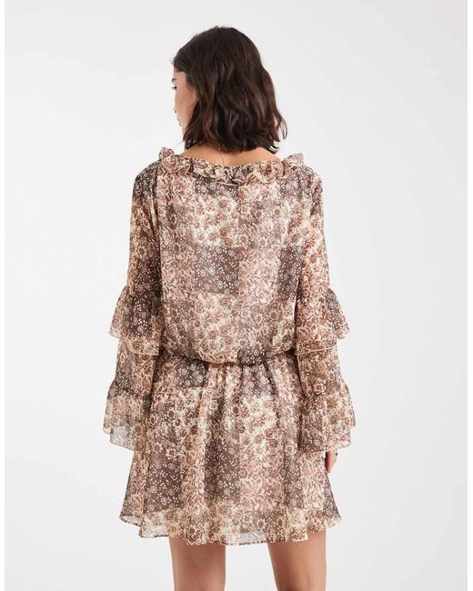 Miss Selfridge Brown Chiffon Ruffle Mini Dress