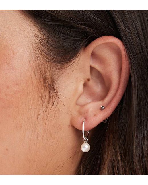 Kingsley Ryan Black Faux Pearl Charm Hoop Earrings