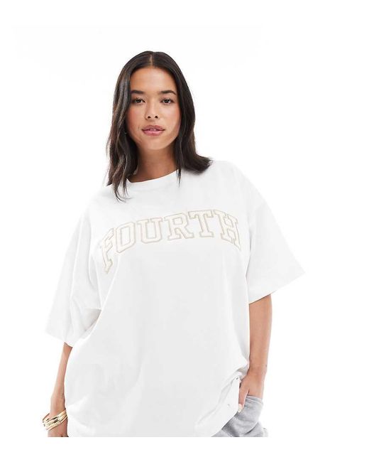 Camiseta Blanca Extragrande Con Logo De Croché De Algodón De 4th & Reckless de color White