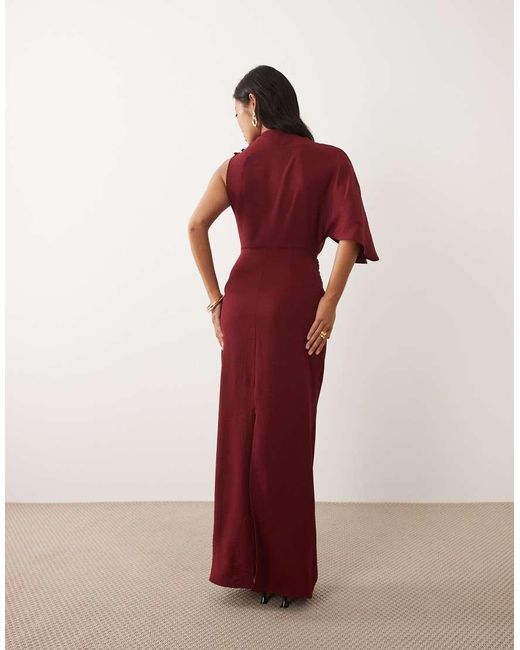 ASOS Red Asos Design Petite One Sleeve Maxi Dress With Pleat Waist Detail