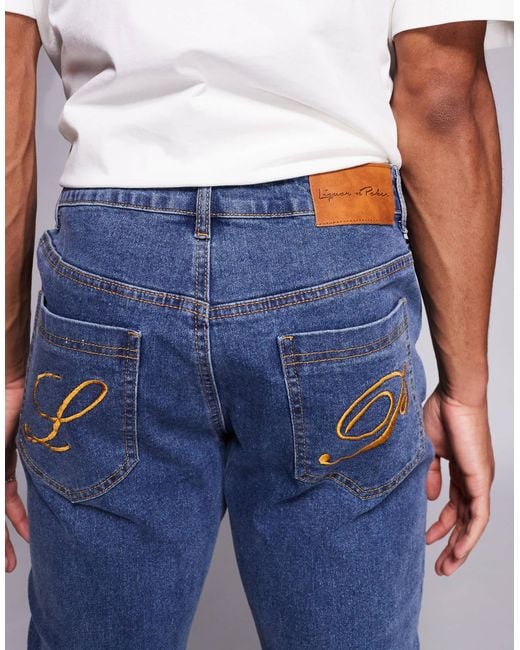 Liquor N Poker Blue Stacked Slim Flare Denim Jeans for men