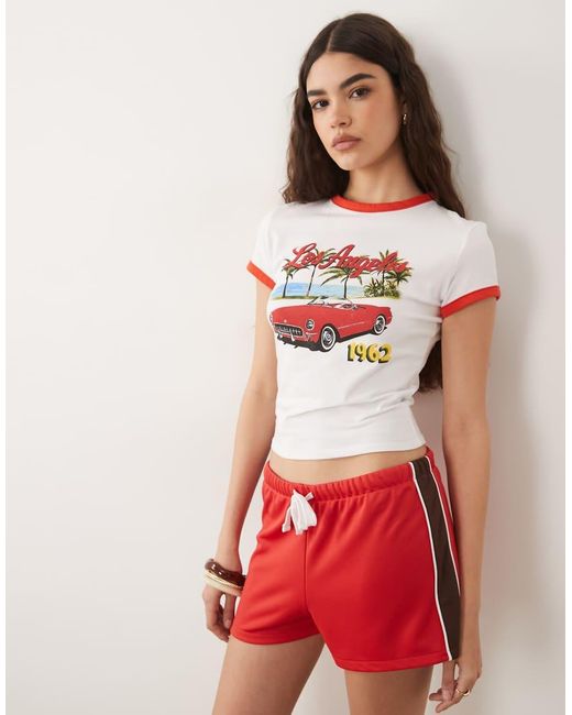 ASOS Red Tricot Piping Detail Micro Short Co-ord