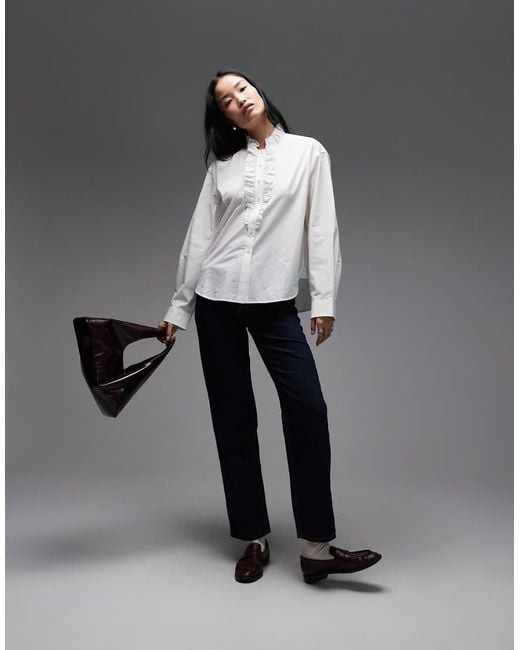 ARKET Gray Pure Cotton Frill Detail Long Sleeve Blouse