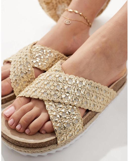 Asos Design Wide Fit Brown Jessica Cross Strap Espadrille Mule Sandal