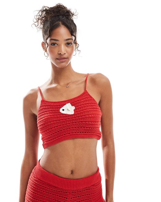 Stradivarius Red – str – gehäkeltes cropped-oberteil