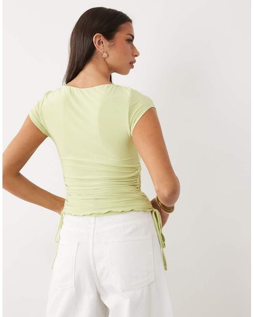 ASOS Green Lettuce Edge Cap Sleeve With Ruching Channel