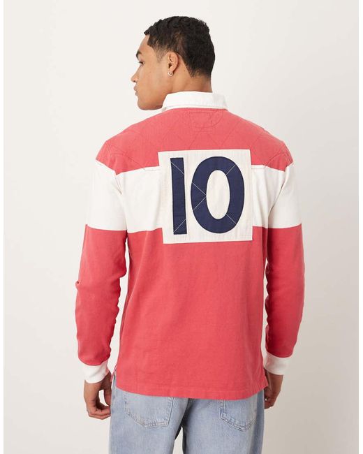 Polo Oversize Stile Rugby Rossa A Righe Bianche Con Logo E Numero Sulla Schiena di Polo Ralph Lauren in Red da Uomo