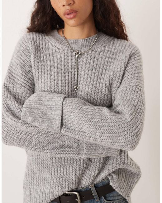 JJXX Gray Oversized Knit Jumper With Fold Up Sleeves