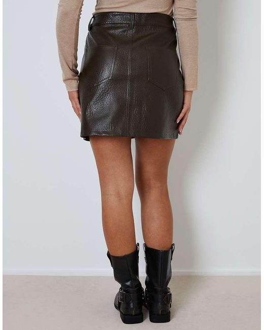Threadbare Brown Faux Leather Mini Skirt