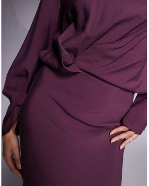 ASOS Purple Asos Design Tall Long Sleeve Tucked Waist Bias Maxi Dress