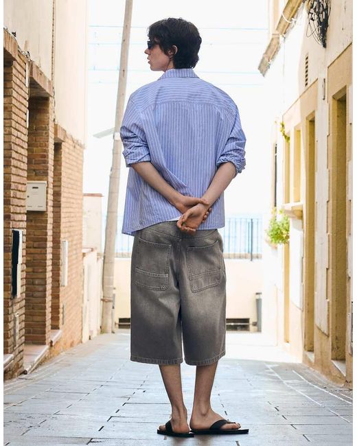 Bershka Blue Denim Skater Bermuda Shorts for men