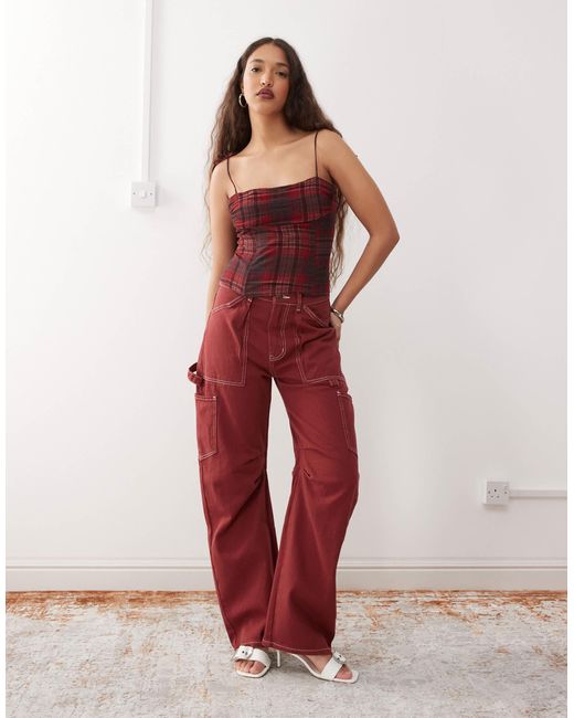 Lioness Red Humphrey 90s Square Neck Bow Tie Shoulders Cami Top