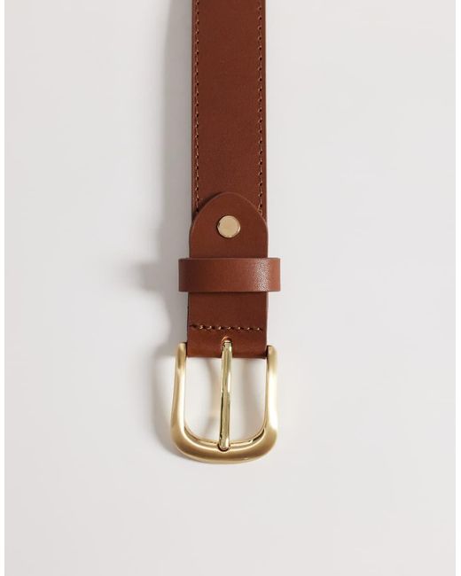 ASOS Brown Dressy Leather Belt With Rounded Edge Gold-tone Buckle for men