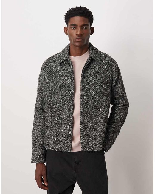 Chaqueta Negra Estilo Camisa Con Patrón De Espiga De Tejido Efecto Lana De -Negro ASOS de hombre de color Gray
