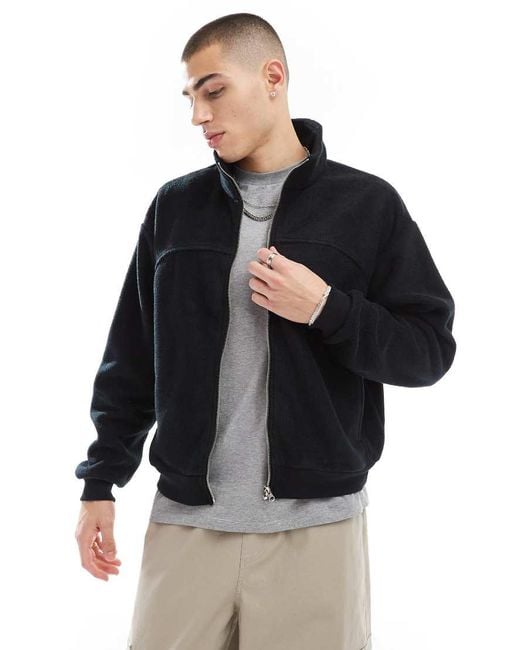 ASOS Black Cropped Fleece Track Jacket for men