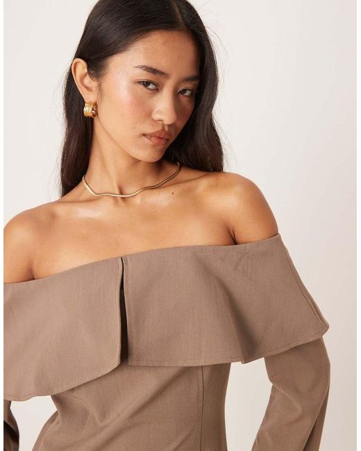 ASOS Natural Off Shoulder Mini Dress
