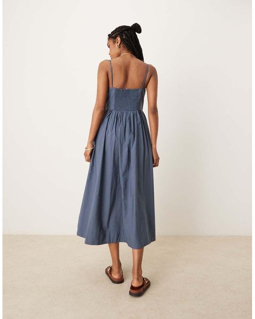 Vestido Midi Con Cintura Baja De Tejido Rico En Algodón De Threadbare de color Blue