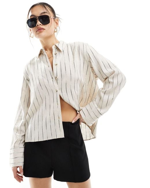 River Island White Line Cropped Collared Shirt