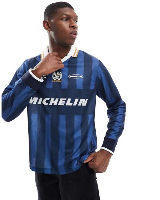 Top A Rayas De Manga Larga Con Gráfico Con Licencia De Michelin De Cotton On Cotton On de hombre de color Blue