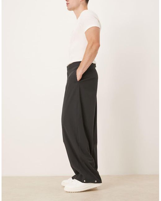 ASOS Black Tailored Barrel Leg Pants With Side Adjusters And Seam Details for men