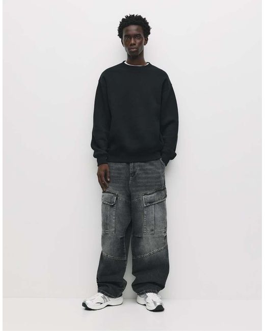 Pull&Bear Basic Sweatshirt Met Ronde Hals in het Black voor heren