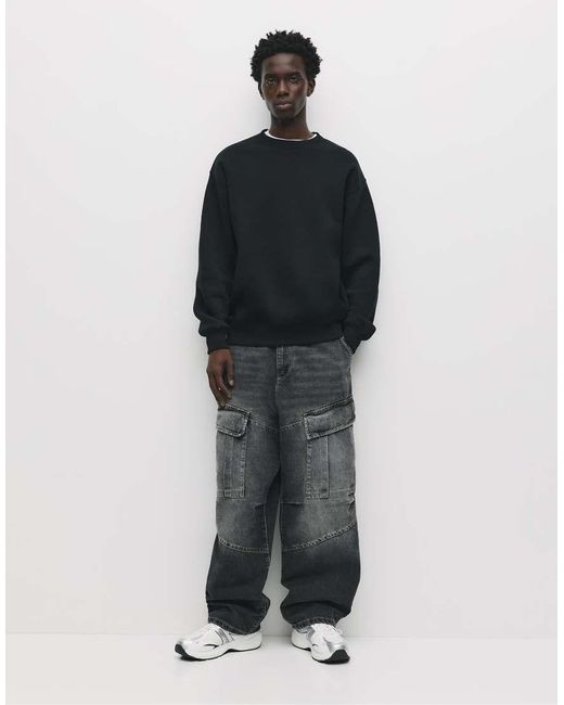 Felpa Basic Nera Con Scollo Rotondo di Pull&Bear in Black da Uomo