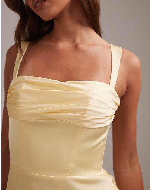 ASOS Natural Bridesmaids Satin Draped Bust Maxi Dress With Column Skirt