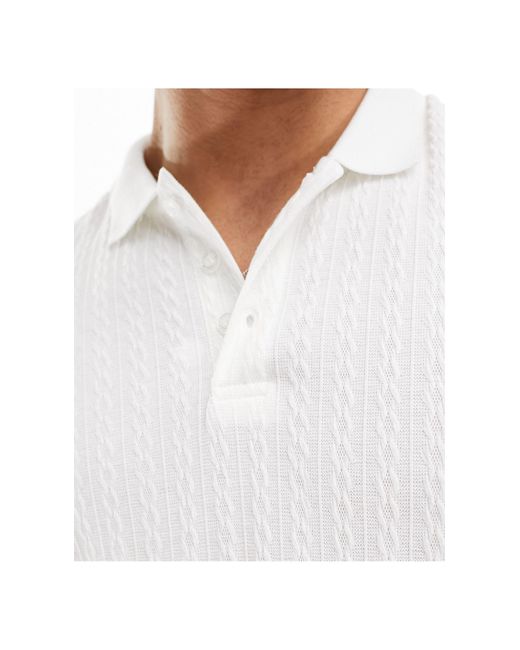 Brave Soul White Textured Knit Polo for men