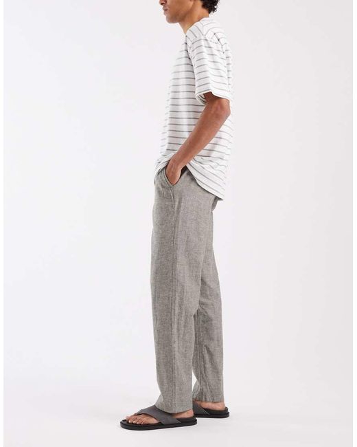 Blend White Cotton-linen Drawstring Waist Regular Fit Trousers for men