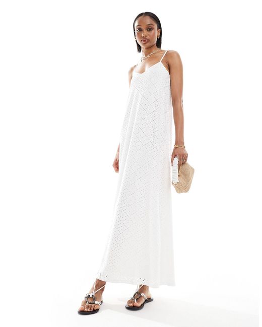 Vero Moda White V Neck Broderie Jersey Maxi Dress