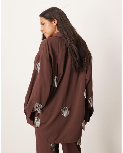 Camicia Oversize Color Cioccolato Con Strass E Frange di ARRANGE in Brown