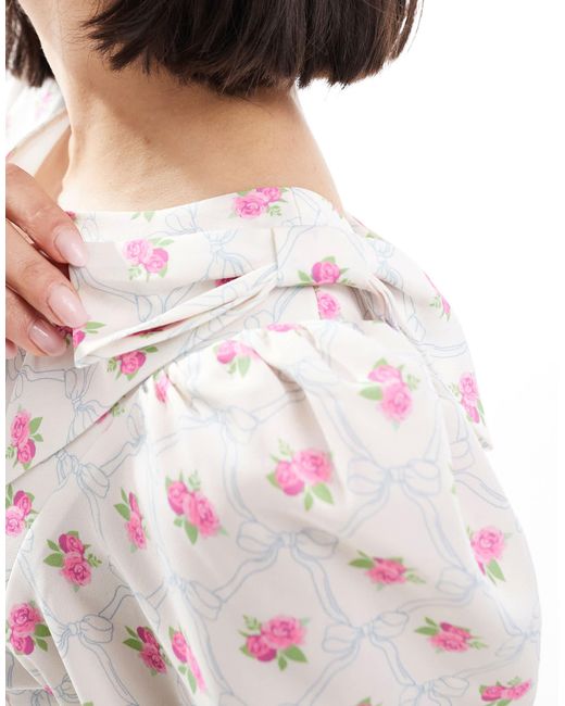 The Frolic White Exclusive Bow Shoulder Puff Sleeve Tie Back Mini Smock Dress