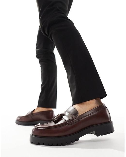 Mocasines Negros Con Borlas De Cuero Abatanado De Walk London de hombre de color Black