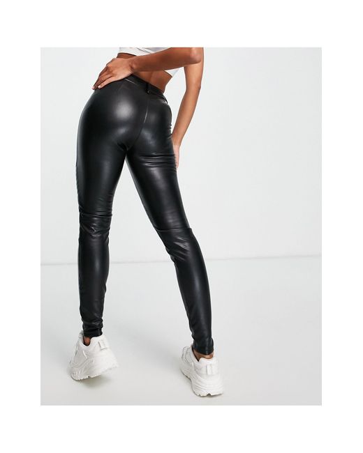 TOPSHOP Faux Leather Skinny Fit Biker Pants in Black | Lyst