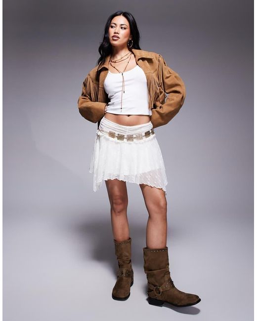 Princess Polly Gray Ayra Lace Asymmetric Hem Fairy Mini Skirt