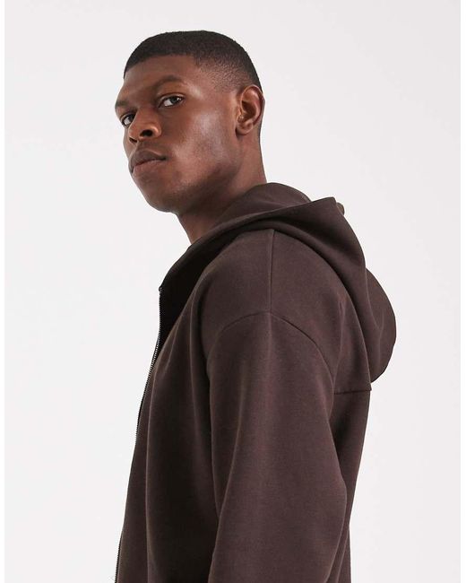 New Look Brown Heavyweight Zip Through Hoodie Co-Ord for men