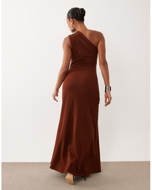 Vila Brown One Shoulder Slinky Midi Dress