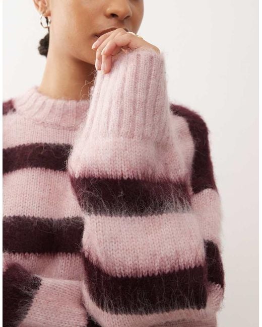 Monki Pink Oversized Fluffy Stripe Jumper