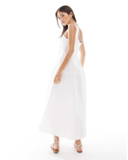 Vero Moda White Cotton Poplin Midi Dress With Cinched