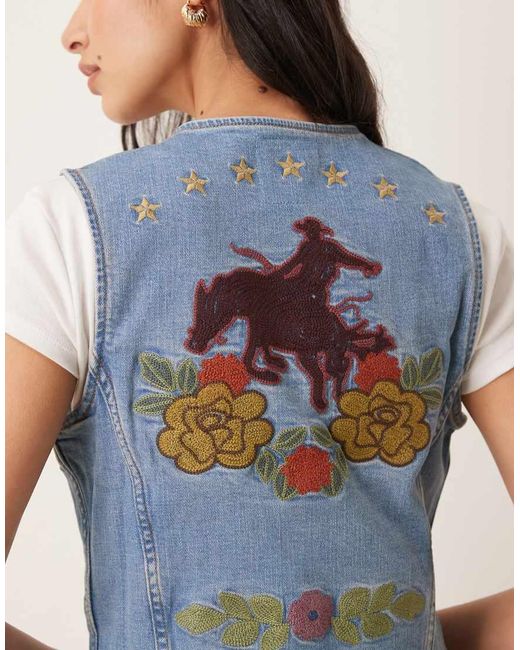 Wrangler Blue X Lainey Wilson Cowboy Fitted Denim Waistcoat Co-ord