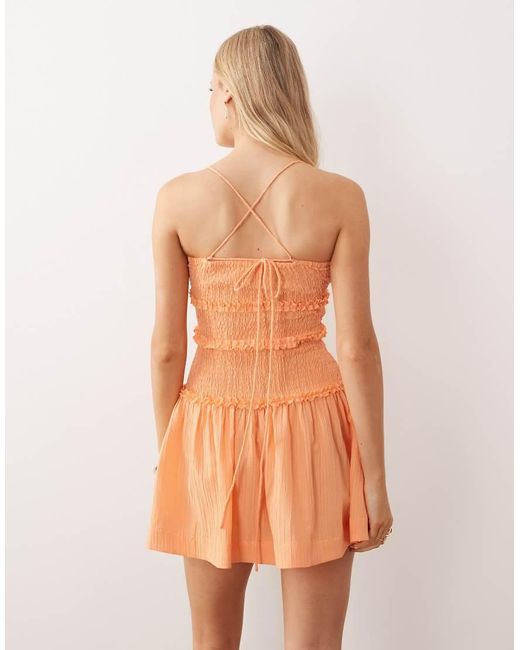 ASOS Orange Crinkle Mini Sundress With Shirred Dropped Waist