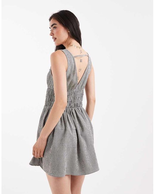 Daisy Street Gray Shirred Waist Detail Mini Dress