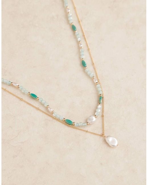 Collana Multifilo Con Perline E Pendenti Con Perle Sintetiche E Dorata di ASOS in Brown