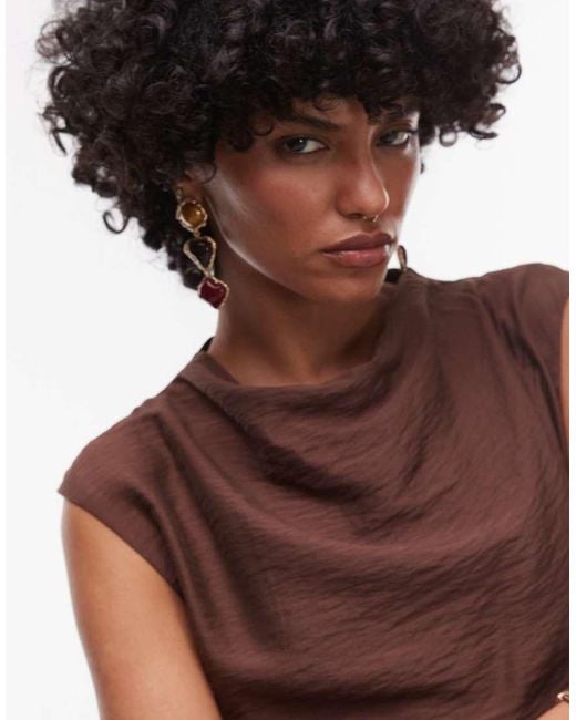 Mango Brown Cowl Neck Modal Mini Dress
