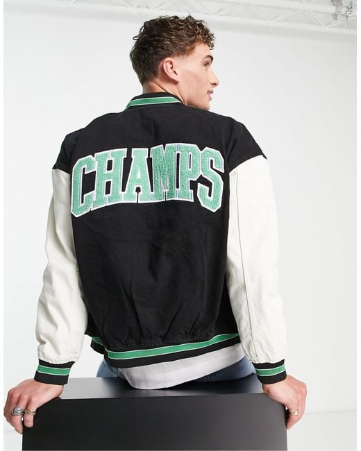 Bershka Contrast Sleeve Varsity Jacket in Black for Men Lyst