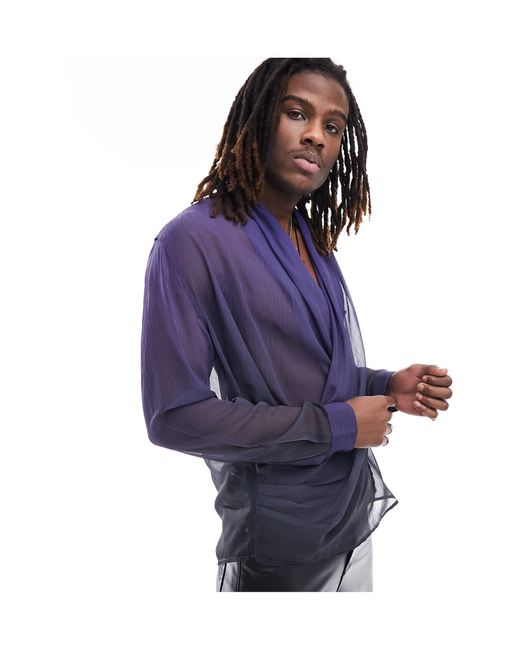 ASOS Purple Sheer Ombre Wrap Shirt for men