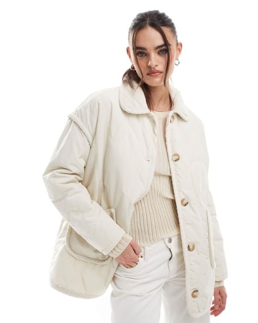 Threadbare White Quilted Jacket With Cord Detail