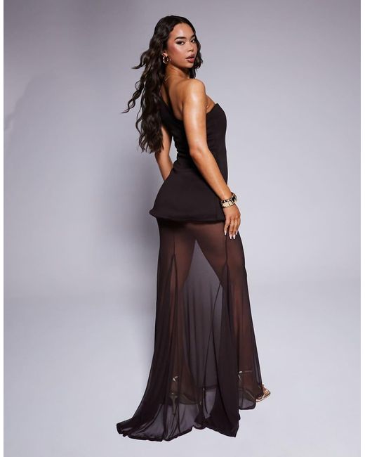 Vestido Largo Marrón Con Escote Asimétrico Y Falda En Contraste De Tejido Efecto Neopreno Premium De ASOS de color Purple